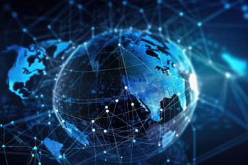 Fototapeta premium Communication technology internet business. Global world network and telecommunication on earth cryptocurrency and blockchain. generative ai.