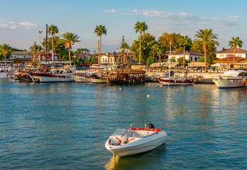 Ships and boats in Side port, Turkey