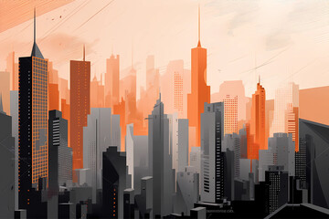 city skyline, illustration 