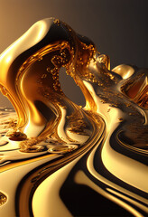 Liquid Gold, abstract illustration. Solid yellow water generative ai
