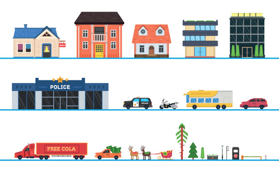 Vector city elements, City construction set, Create a city vector set, Town building blocks