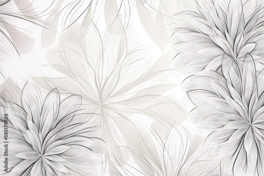 Poster a white background with a black and white floral pattern, creating a beautiful and intricate design 
