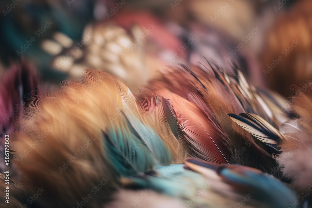 Aufkleber a close up of a bunch of feathers with a blurry background of feathers in different colors and sizes