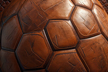 Detail of old leather soccer ball texture background. Close-up.