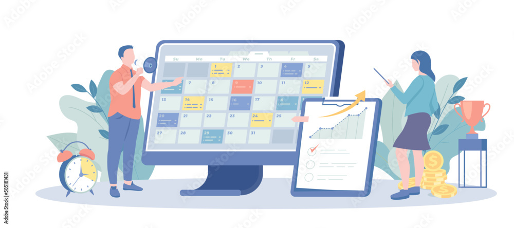 Poster deadline control. time management and productivity. workers planning deadline and prioritize tasks, 
