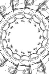 Abstract black and white background with circles and lines.