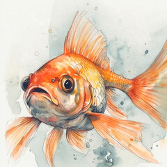 Watercolor goldfish. Generative AI technology.