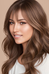 Naklejka premium Beautiful woman studio portrait, girl looks directly into the camera , Generative AI
