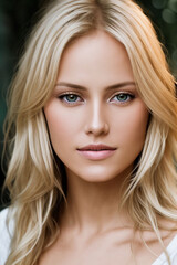 Naklejka premium Beautiful woman studio portrait, girl looks directly into the camera , Generative AI
