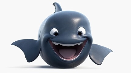 Cute realistic happy and cute whale smiling, funny cartoon character on the white background - Generative AI