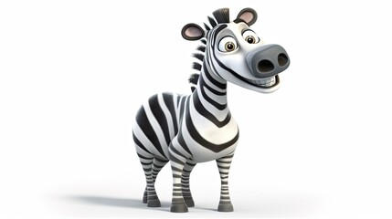 Fototapeta na wymiar Cute realistic happy and cute zebra smiling, funny cartoon character on the white background - Generative AI
