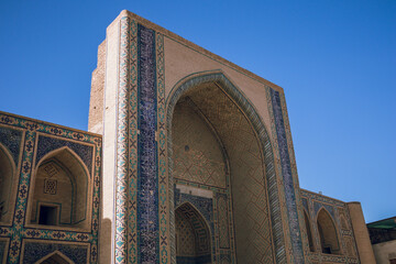 Fototapeta na wymiar Madrasah and Persian architecture in the ancient silk road city of Bukhara, Uzbekistan, Po-i-Kalan Islamic religious complex