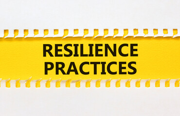 Resilience practices symbol. Concept word Resilience practices typed on yellow and white paper. Beautiful yellow and white background. Business and resilience practices concept. Copy space.