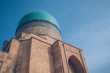 Close view from below to Kok Gumbaz Mosque, Shahrisabz, Uzbekistan, Central asia