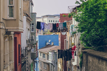 The colorful streets of Balat with laundry, Fatih, Istanbul
