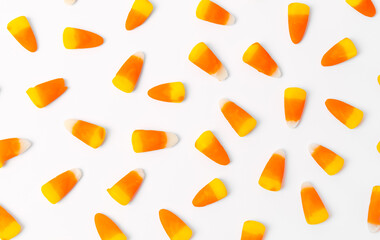 Caramel corn candy isolated on white background. Concept Halloween. Traditionally distributed as a Halloween treat. Sweets. Sweet treat.