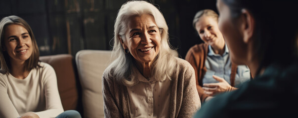 Fototapeta premium Empathetic Care: Psychologist having session with patients at care facility centre. Generative AI