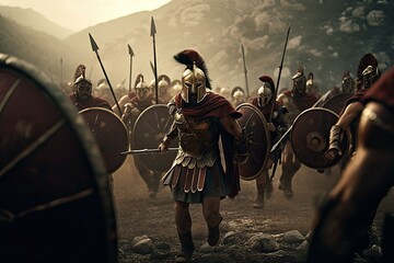 Spartan King Leonidas I and his warriors at Thermopylae