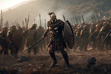 Spartan King Leonidas I and his warriors at Thermopylae