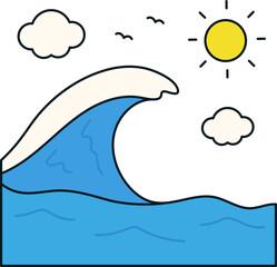 Sea waves wave Summer Beach Travel Sea Pool Surf Colored Outline