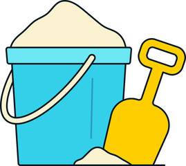 Playing Sand Bucket kid Toy Summer Beach Sea Colored Outline