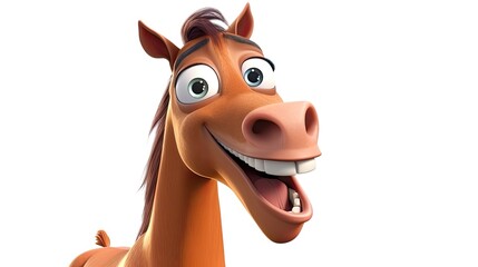 Cute realistic happy and cute horse smiling, funny cartoon character on the white background - Generative AI