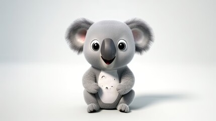 Cute realistic happy and cute koala smiling, funny cartoon character on the white background - Generative AI