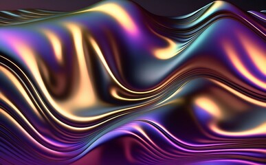 Abstract fluid 3d render iridescent holographic gradient waves texture design element for banner, background, wallpaper. AI Generative
