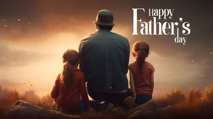 fathers day, wish card, the father sitting with children poster ai generated ai