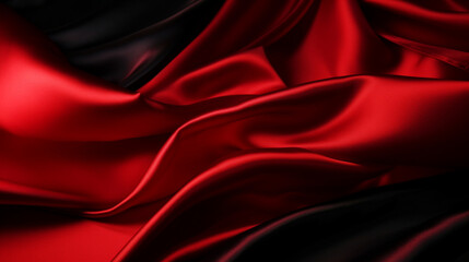 Obraz premium Abstract silk pattern in black and red, with subtle highlights and a textured finish, moody and dark. luxurious red and black satin texture ai generated 