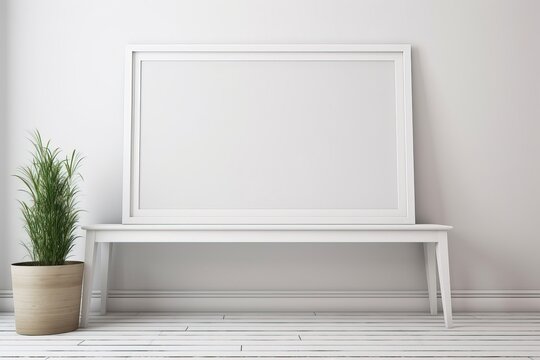 blank white horizontal picture frame on the wall