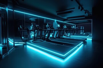 Modern Gym, Neon Illuminated, Futuristic, Cardio and Strength Training sport area - Generative AI