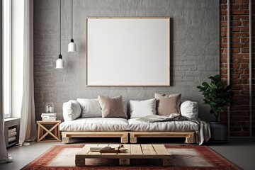 mock up blank poster on the wall of livingroom, 3D illustration