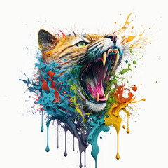 Cat in splash art style on plain background