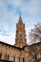 Fototapeta na wymiar Church Tower showcasing French Architecture 