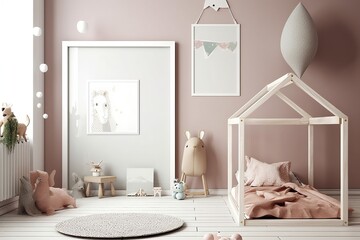 mock up poster frame in children bedroom, scandinavian style int