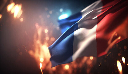 Bastille day France July, a happy celebration with fireworks parades, and flag ai generated - obrazy, fototapety, plakaty