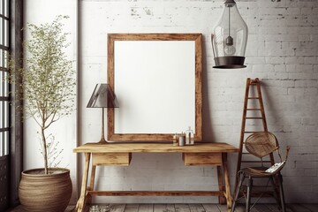 mock up poster frame in hipster interior