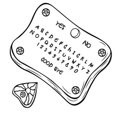 Vector illustration of a hand-drawn wooden spirit board