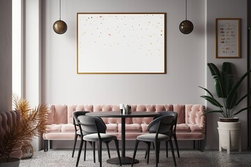mock up poster frame in modern interior background, cafe, restau
