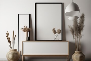mock up poster frame in modern interior background, close up, li