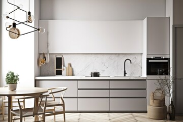 mock up poster frame in kitchen interior background, Scandinavia