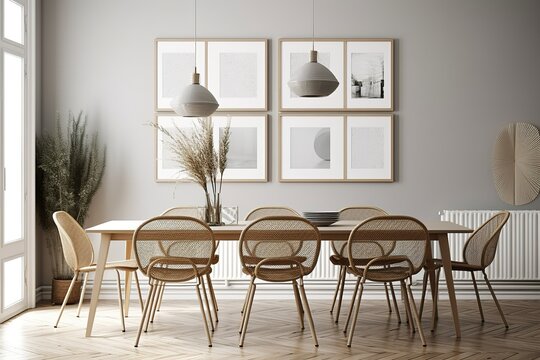 mock up poster frame in modern interior background, dinning room