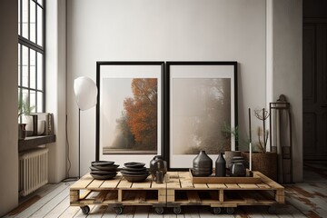 mock up poster frames with vintage loft interior background