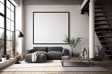 mock up poster with modern loft interior background, 3D render