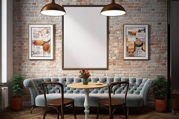 mock up poster with retro cafe restaurant interior background