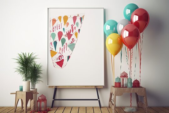 mock up poster with party decoration