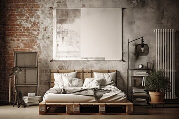 mock up poster with vintage hipster loft interior background