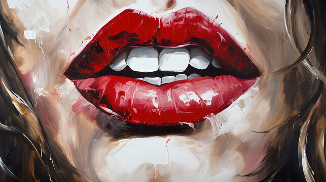 Beautiful Women Dark Red Lips With Brush Strokes Watercolor Art Background Generative AI