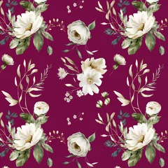 Deurstickers Seamless Surface Design Fabric Design Pattern with White Flowers © bilge
